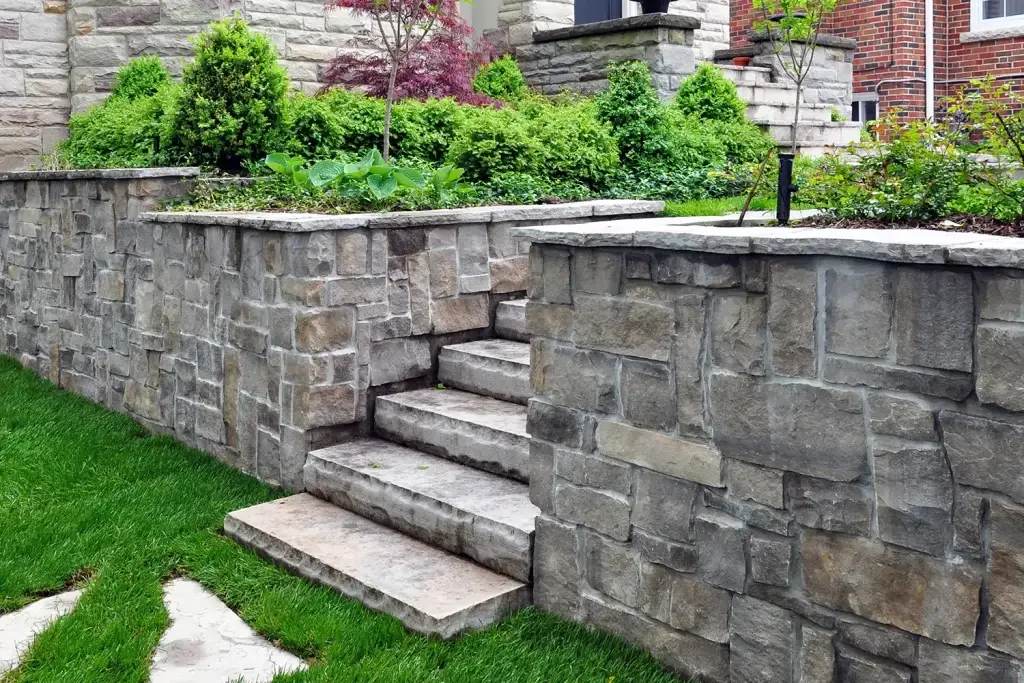 Stairwell and retaining wall installed by Liban Landscape